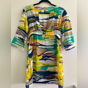 Trina Turk Swim Cover Up Tunic Dress Cotton Abstract Gold Sheer Y2K